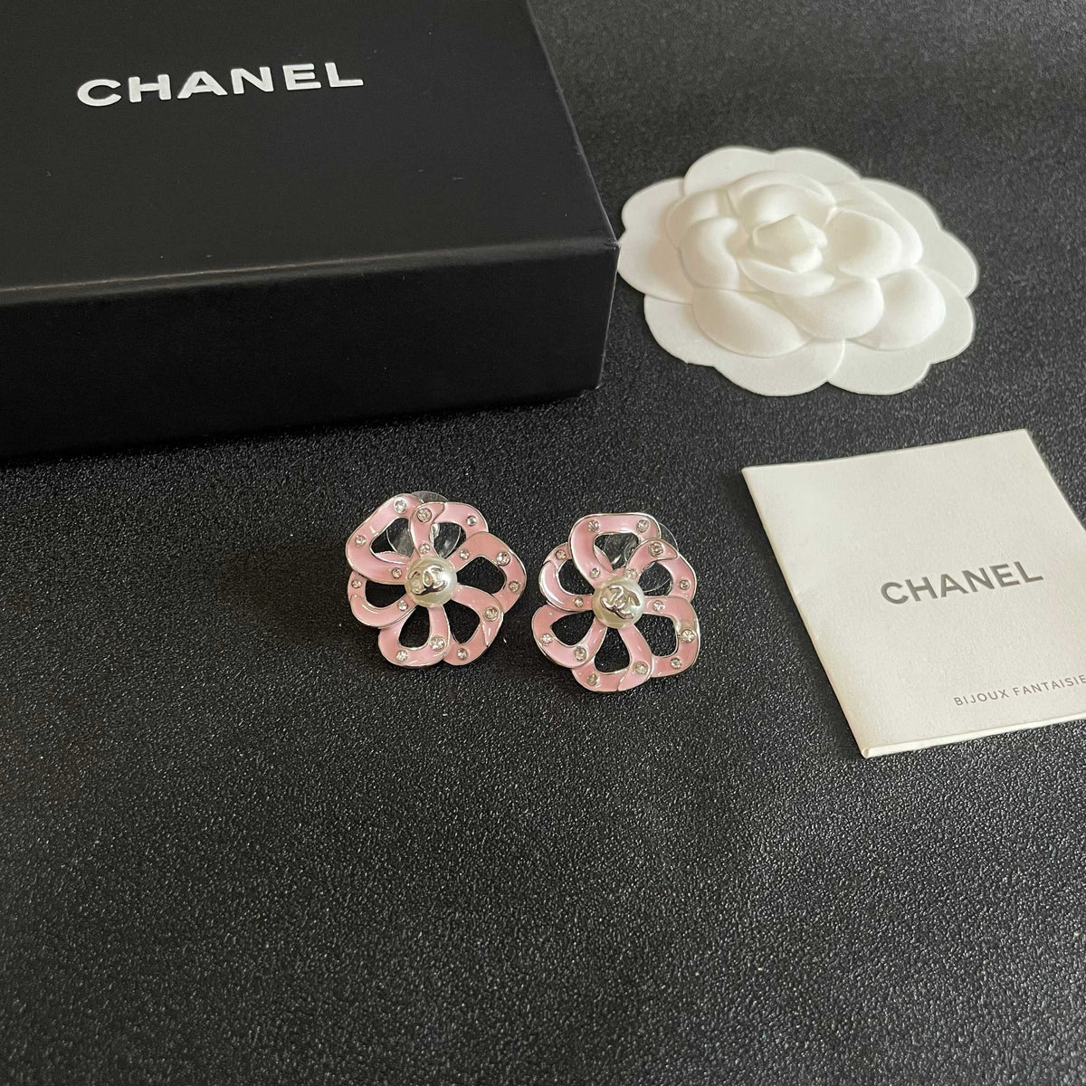 Camellia Stud Earrings in Polished Metal-Tone – Camellia Detail – Design 027 styled product view
