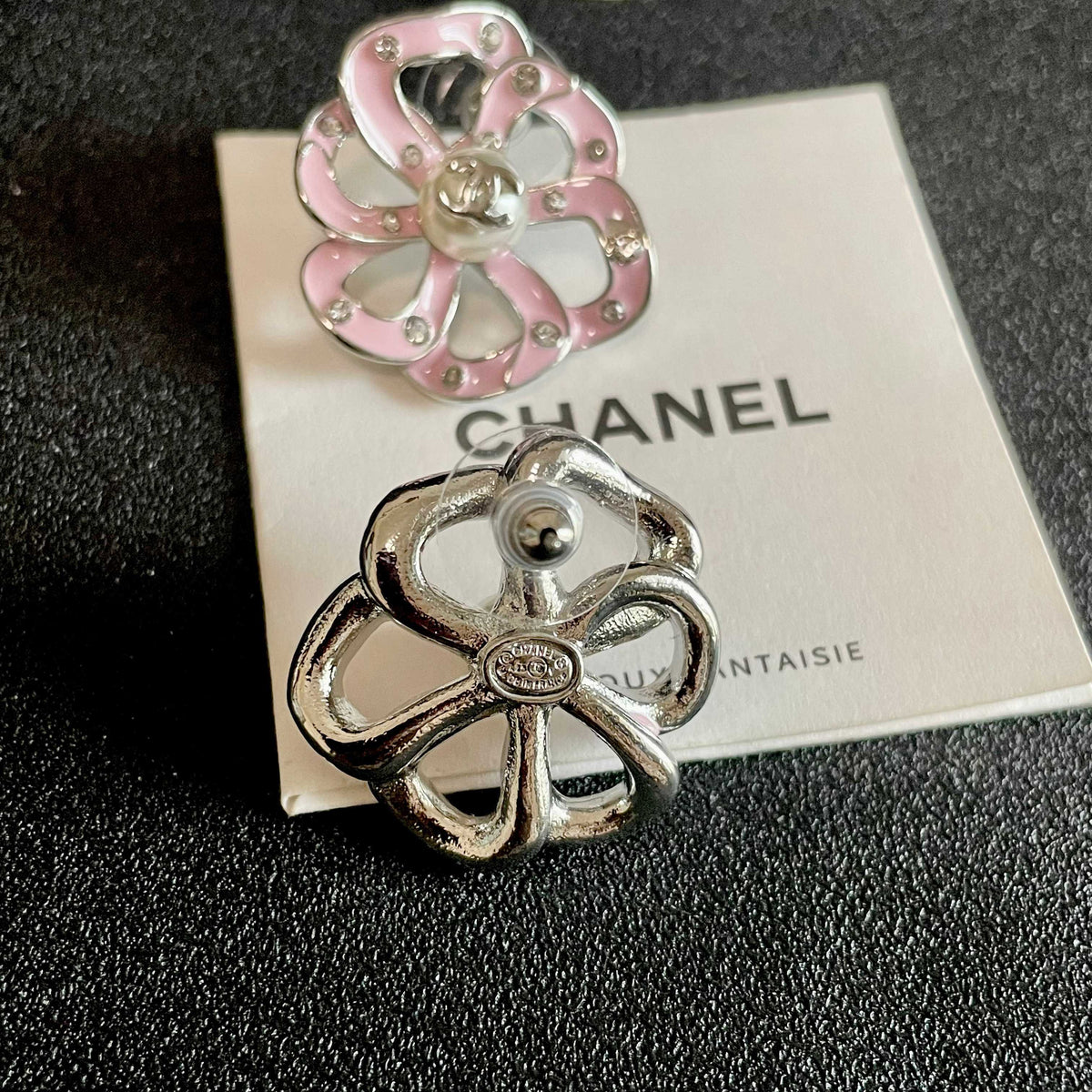 Camellia Stud Earrings in Polished Metal-Tone – Camellia Detail – Design 027 main product view