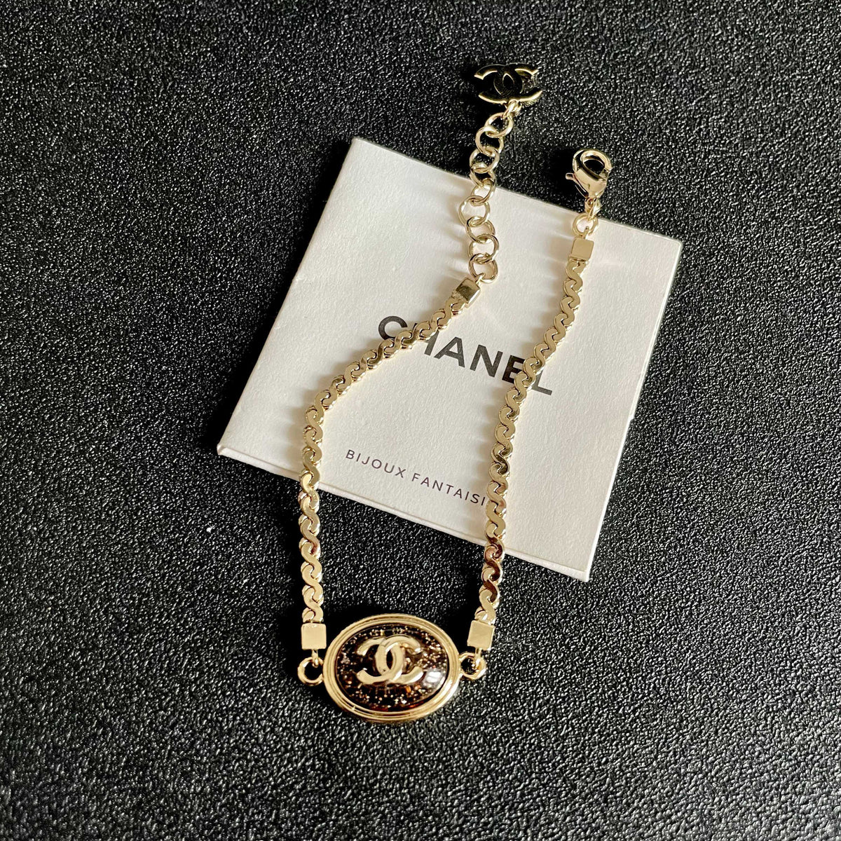 Double-C Emblem Bracelet in Polished Metal-Tone – Design 004 detail view