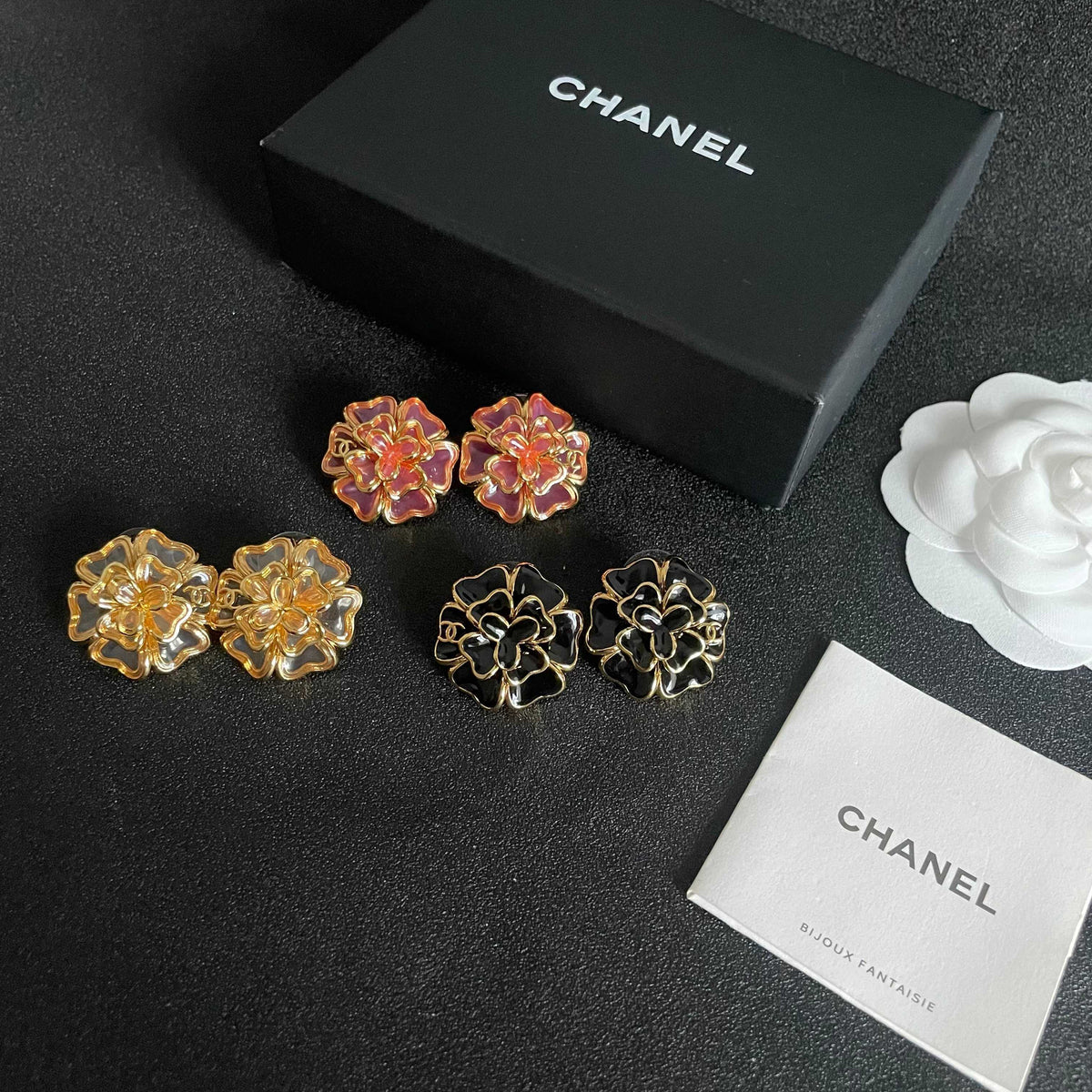 Camellia Stud Earrings in Polished Metal-Tone – Camellia Detail – Design 025 close-up detail