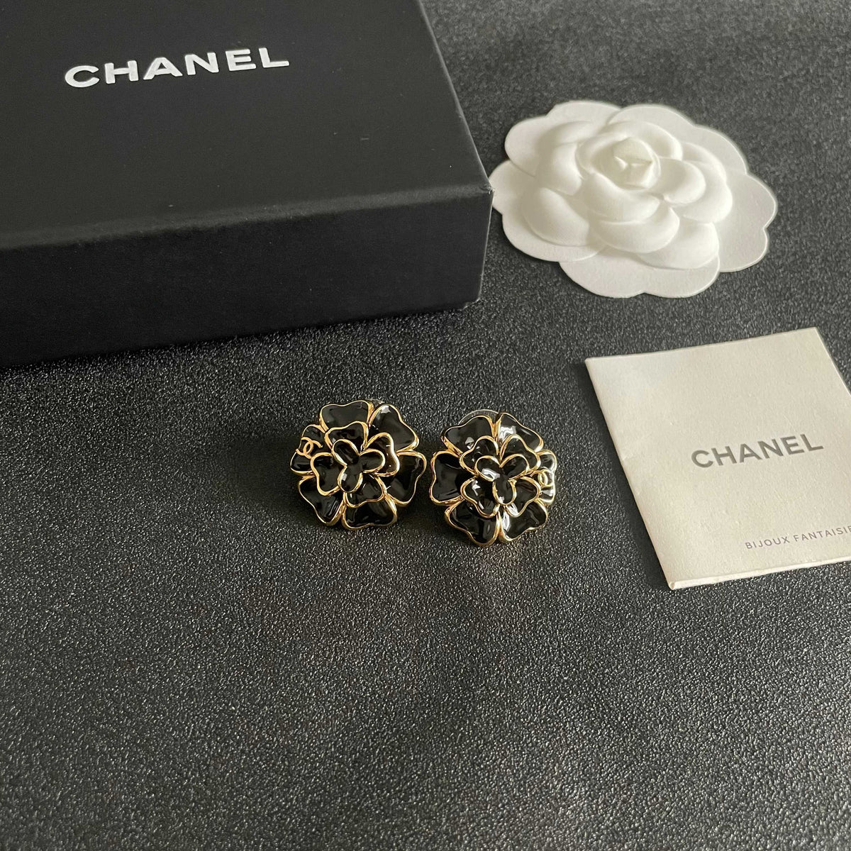 Camellia Stud Earrings in Polished Metal-Tone – Camellia Detail – Design 025 styled product view