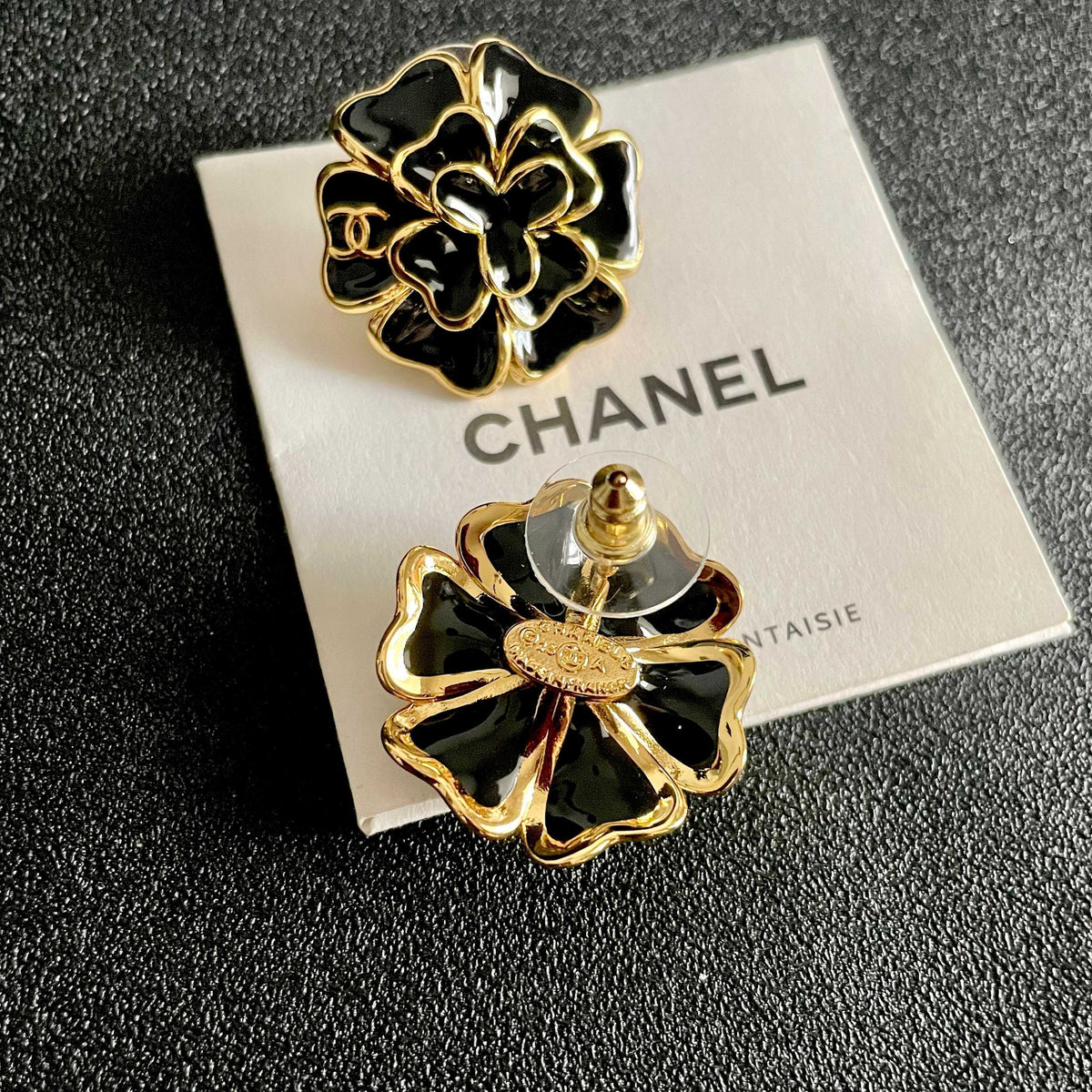 Camellia Stud Earrings in Polished Metal-Tone – Camellia Detail – Design 025 main product view