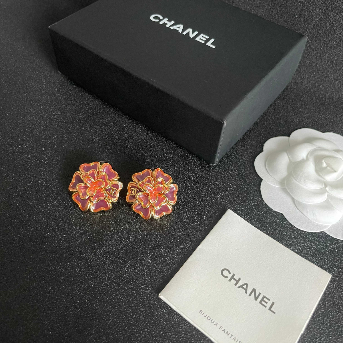 Camellia Stud Earrings in Polished Metal-Tone – Camellia Detail – Design 024 close-up detail