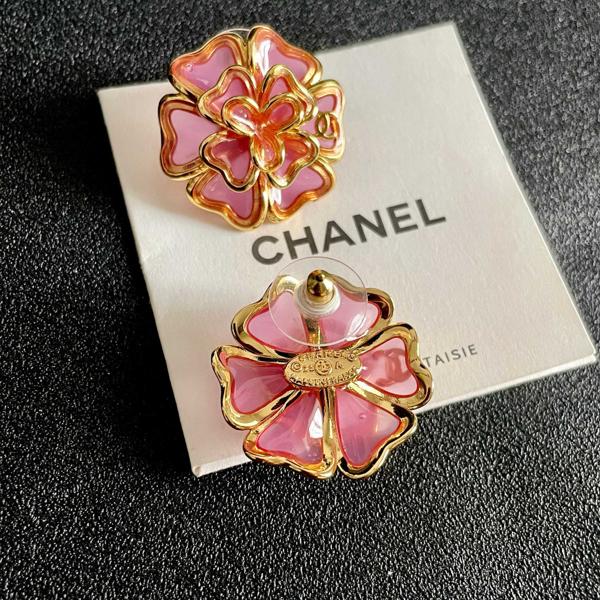 Camellia Stud Earrings in Polished Metal-Tone – Camellia Detail – Design 024 main product view