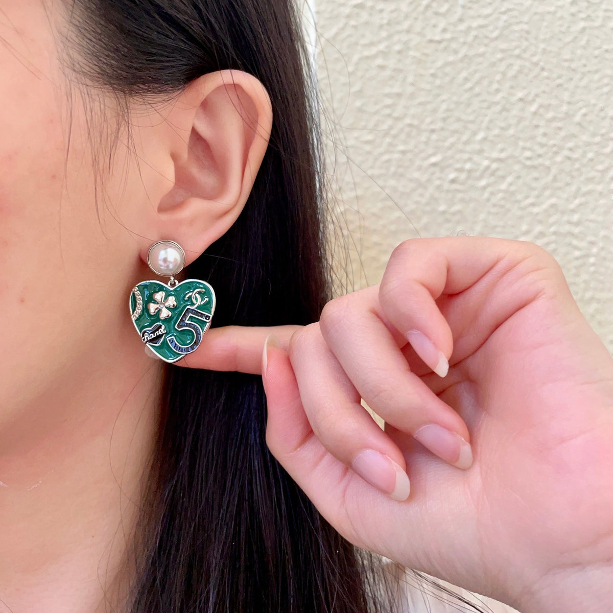 Double-C Emblem Pearl-Detail Statement Earrings – Pearl Detail – Design 005 front product view