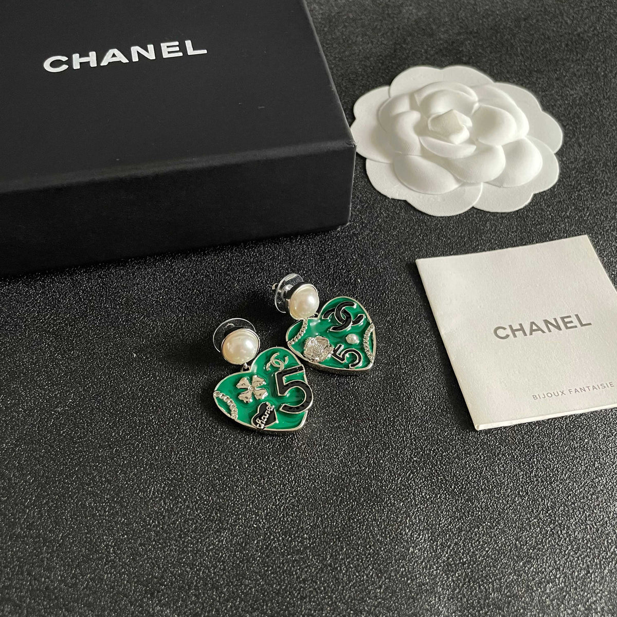 Double-C Emblem Pearl-Detail Statement Earrings – Pearl Detail – Design 009 styled product view