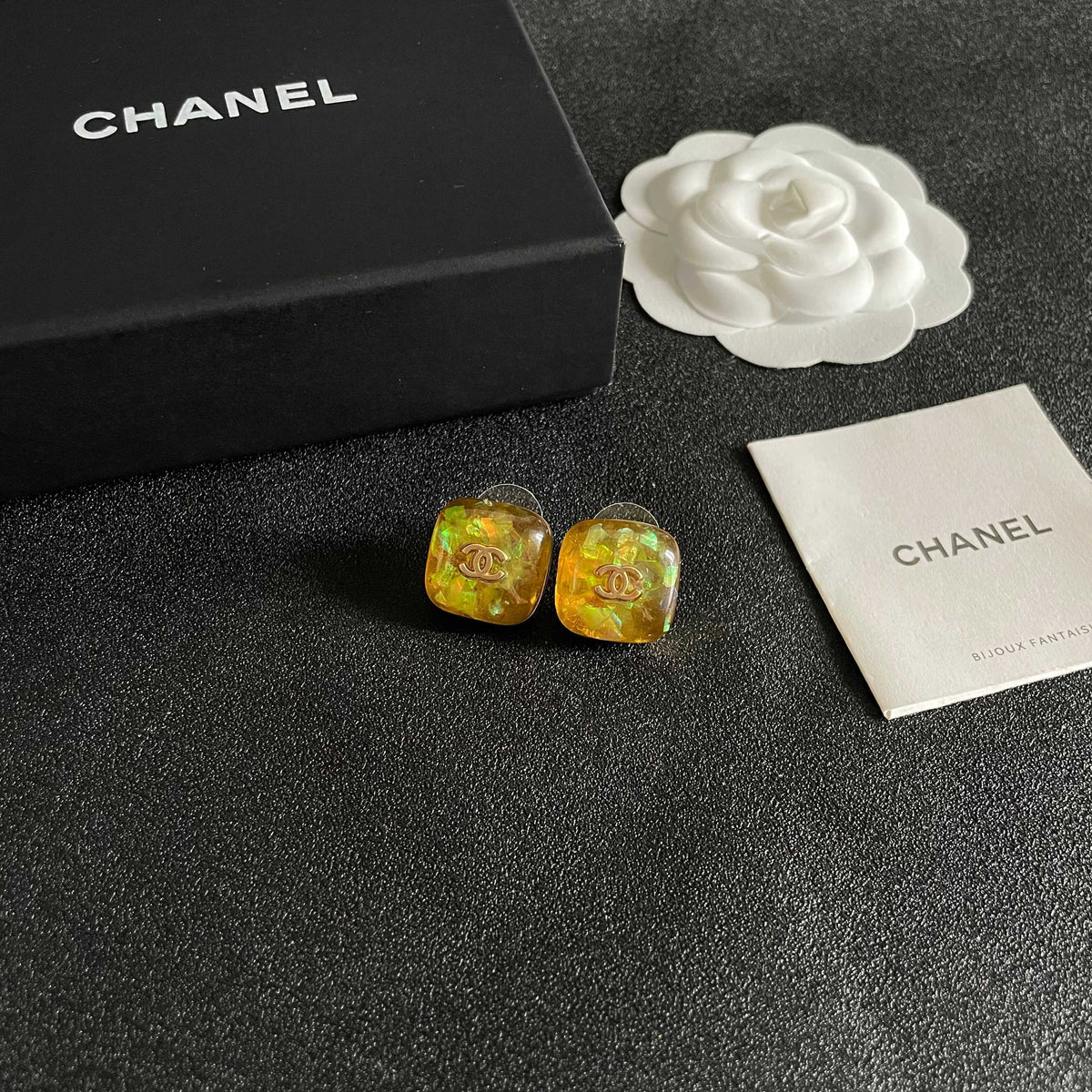 Double-C Emblem Stud Earrings in Polished Metal-Tone – Design 160 styled product view