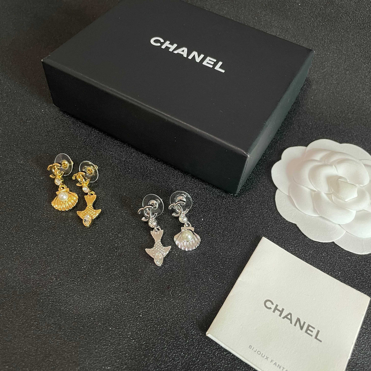 Double-C Emblem Statement Earrings in Polished Metal-Tone – Design 002 close-up detail