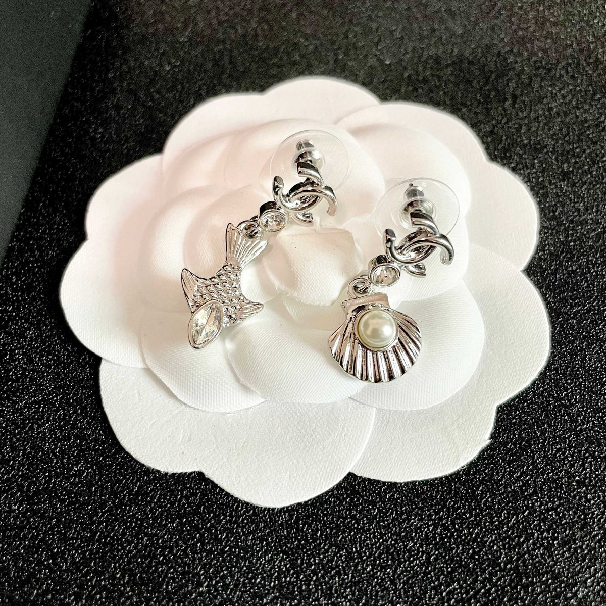 Double-C Emblem Statement Earrings in Polished Metal-Tone – Design 022 front product view
