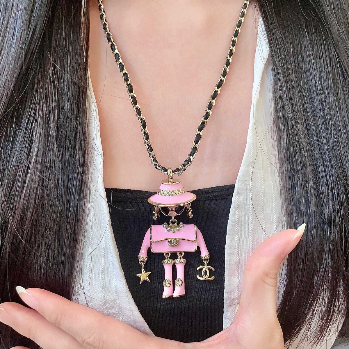 Signature Emblem Pendant Necklace in Polished Metal-Tone – Design 036 front product view