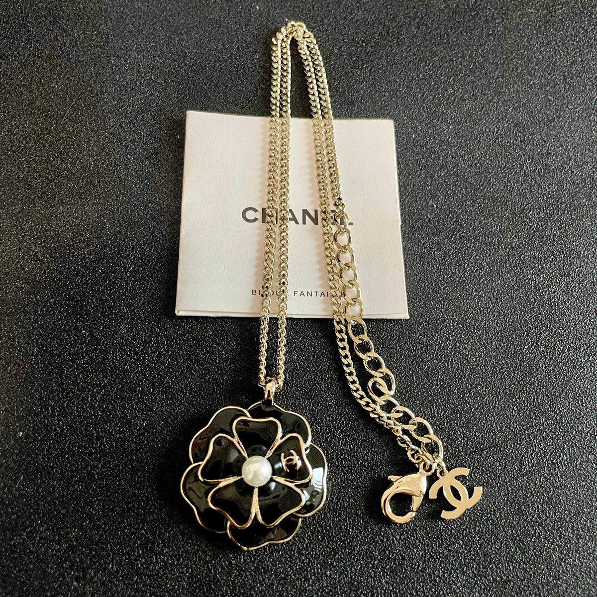 Camellia Pendant Necklace in Polished Metal-Tone – Camellia Detail – Design 012 detail view