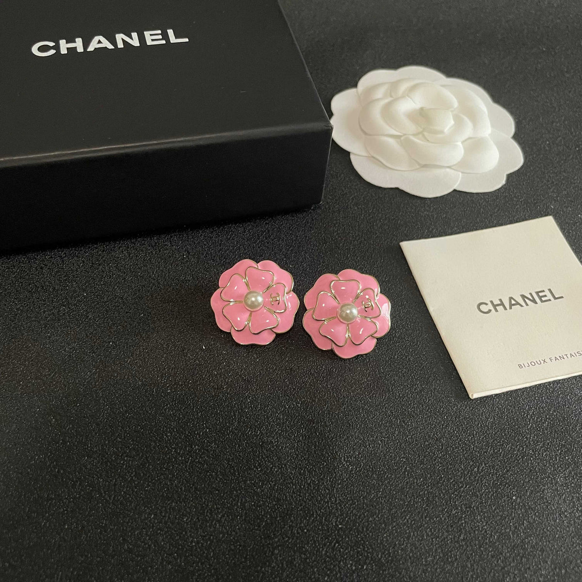 Camellia Stud Earrings in Polished Metal-Tone – Camellia Detail – Design 010 styled product view