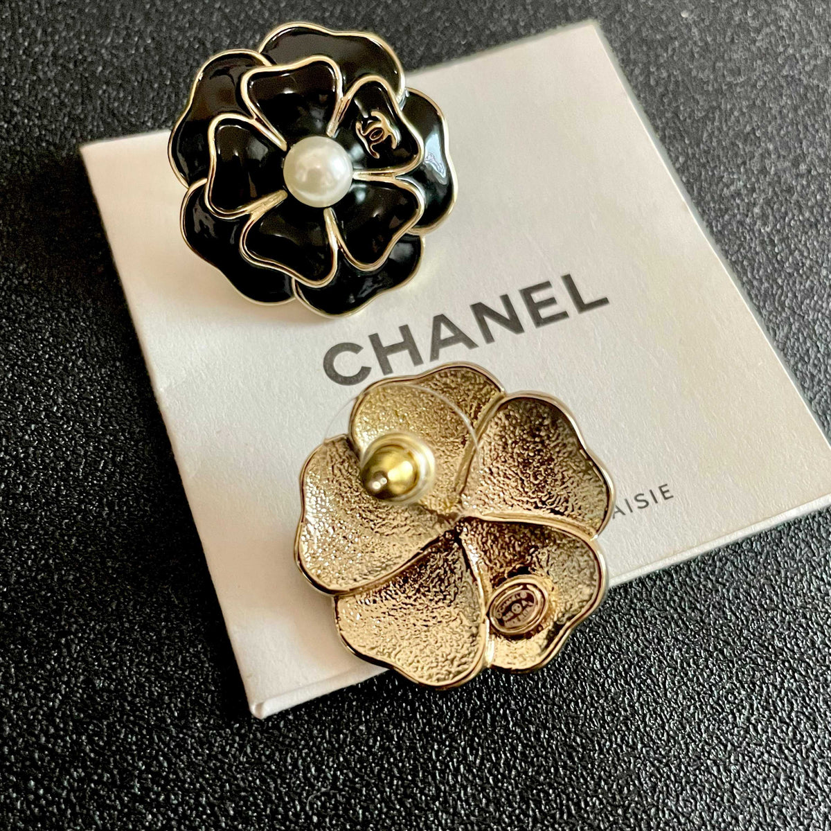 Camellia Stud Earrings in Polished Metal-Tone – Camellia Detail – Design 016 main product view