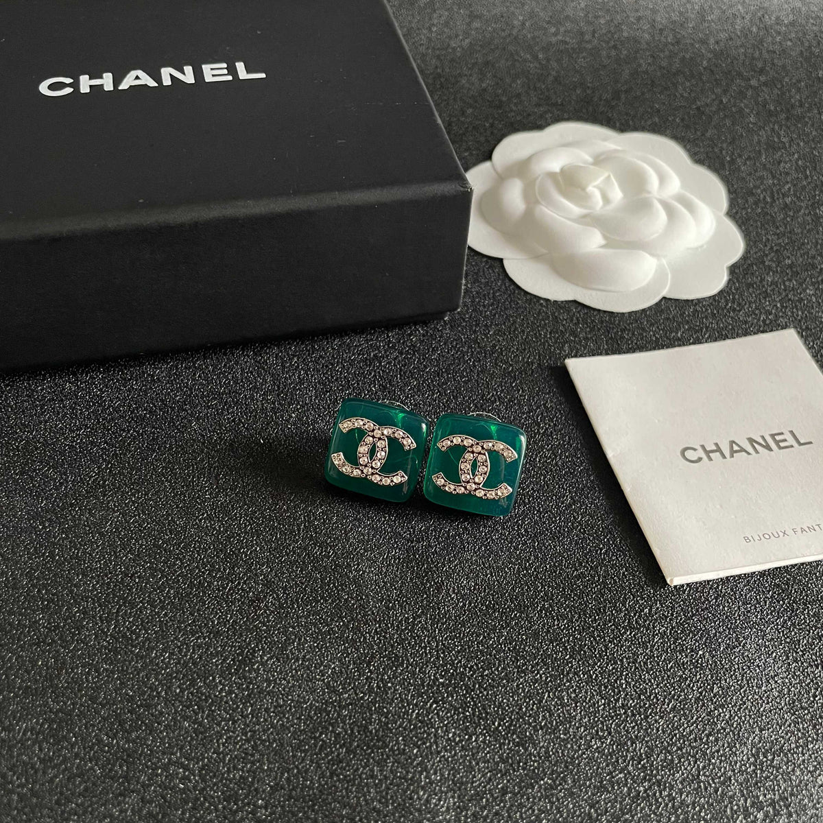 Double-C Emblem Crystal-Accent Stud Earrings – Design 015 styled product view