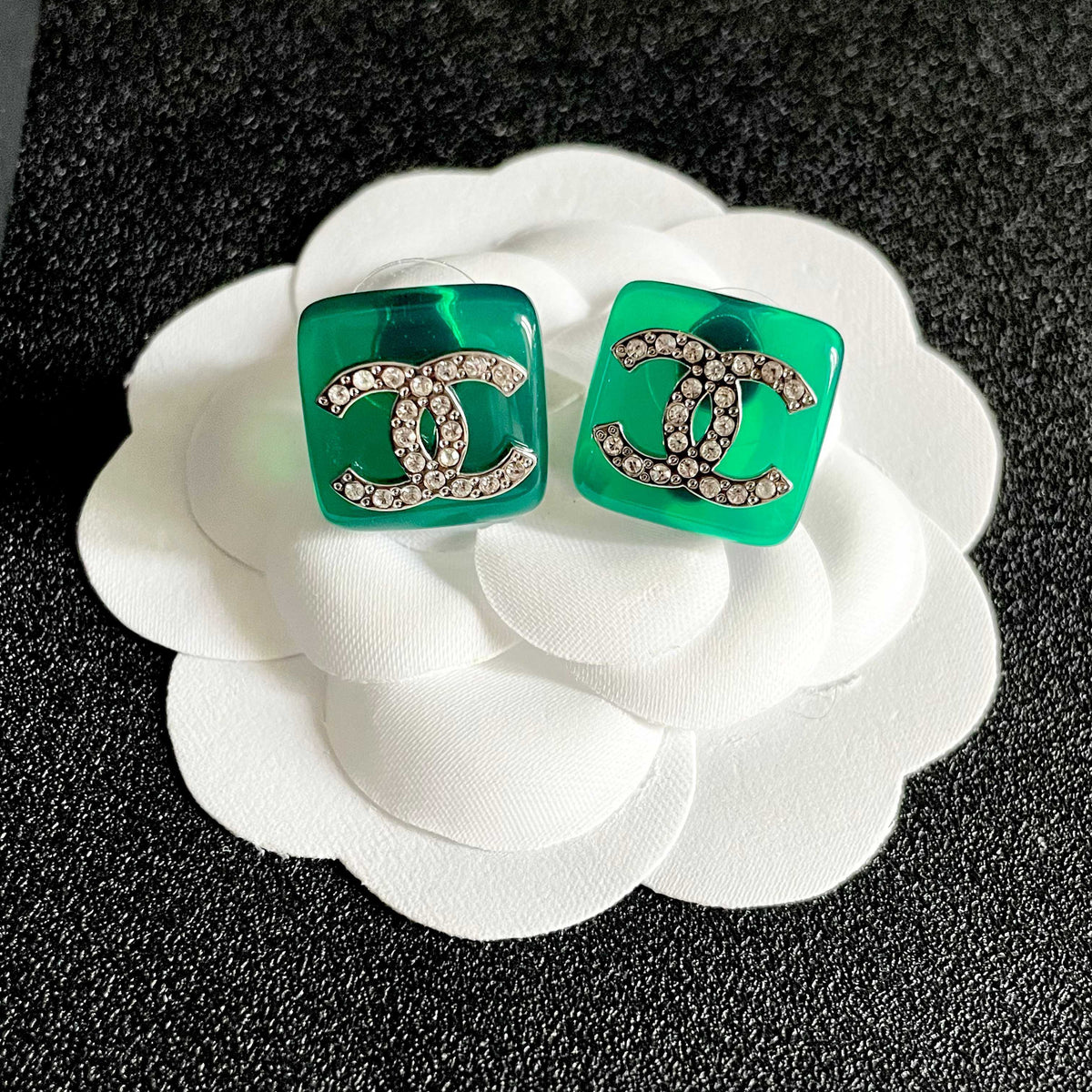 Double-C Emblem Crystal-Accent Stud Earrings – Design 015 front product view