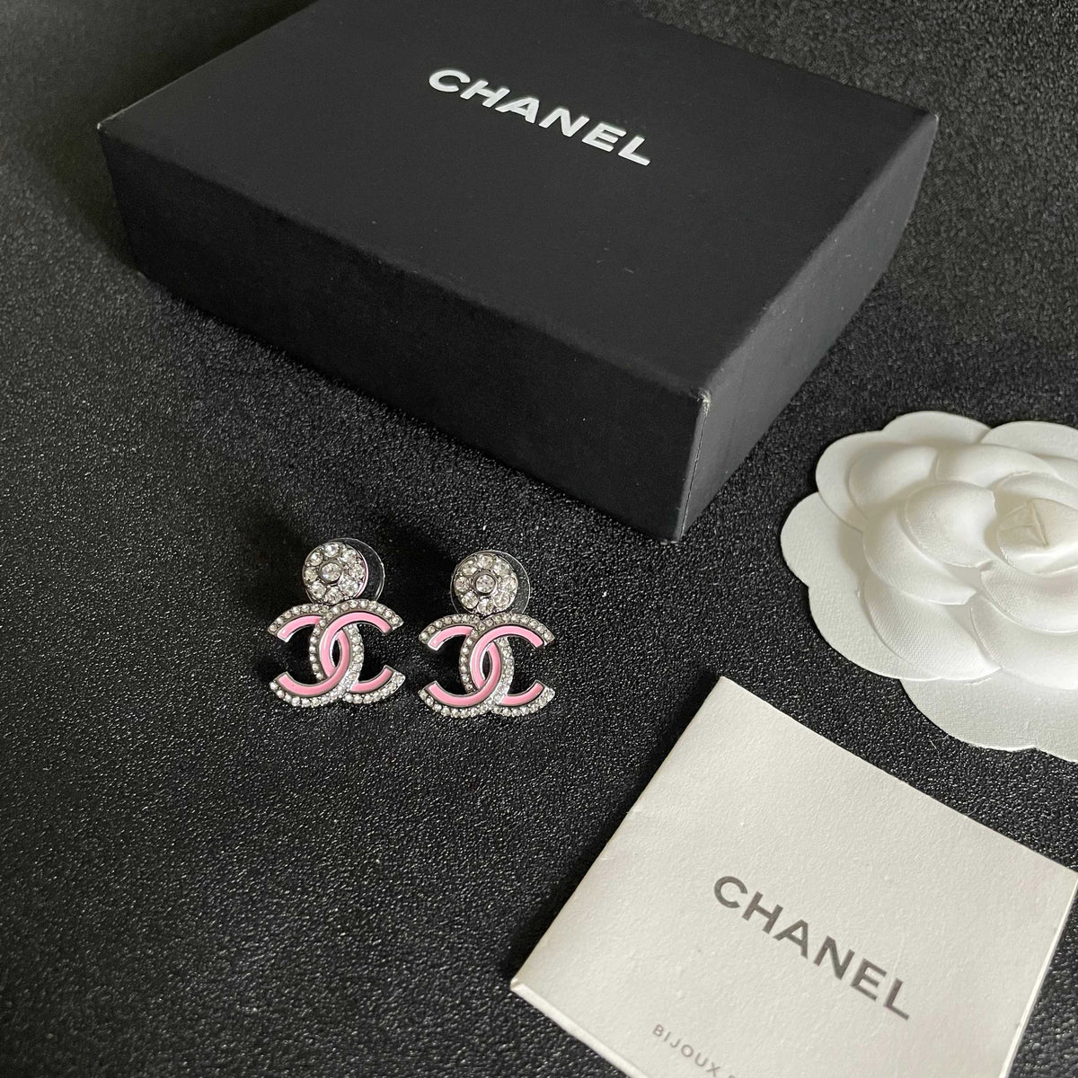 Double-C Emblem Crystal-Accent Statement Earrings – Design 010 close-up detail