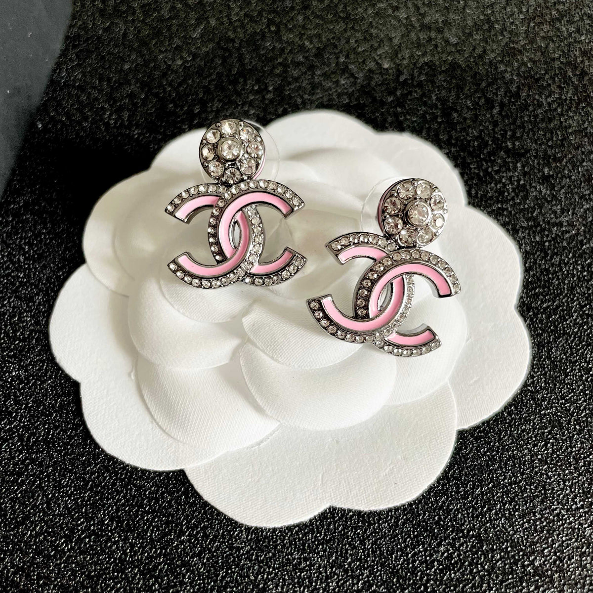 Double-C Emblem Crystal-Accent Statement Earrings – Design 010 front product view