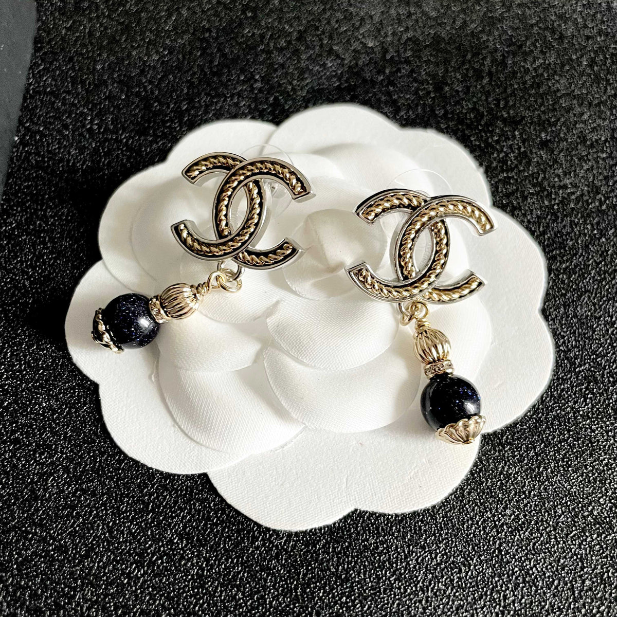 Double-C Emblem Statement Earrings in Polished Metal-Tone – Design 015 front product view