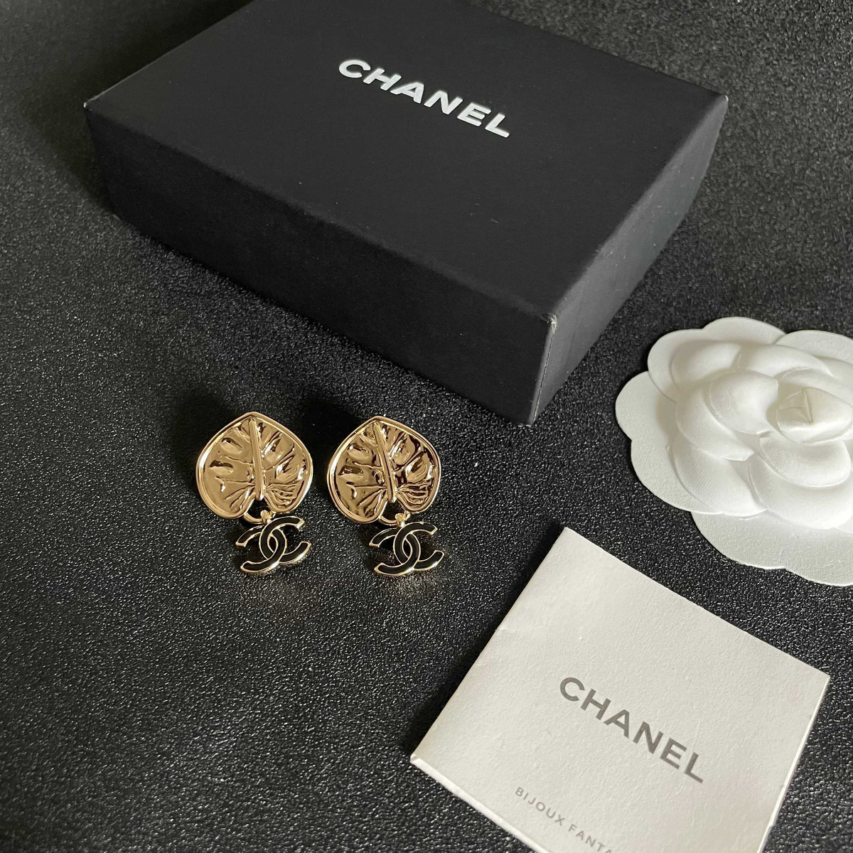 Double-C Emblem Statement Earrings in Polished Metal-Tone – Design 014 close-up detail
