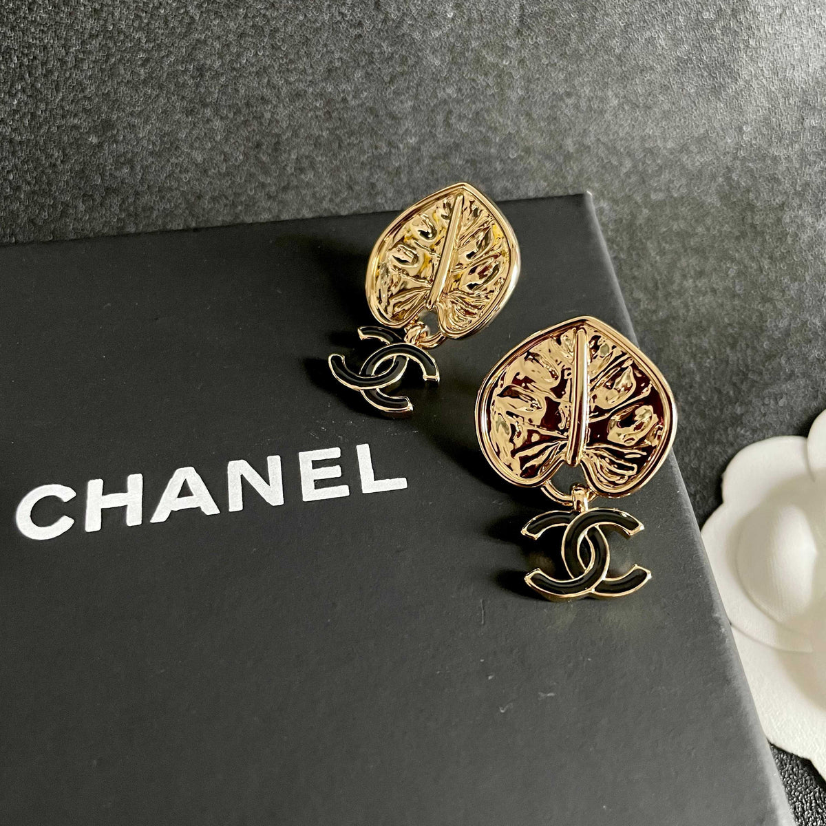 Double-C Emblem Statement Earrings in Polished Metal-Tone – Design 014 detail view