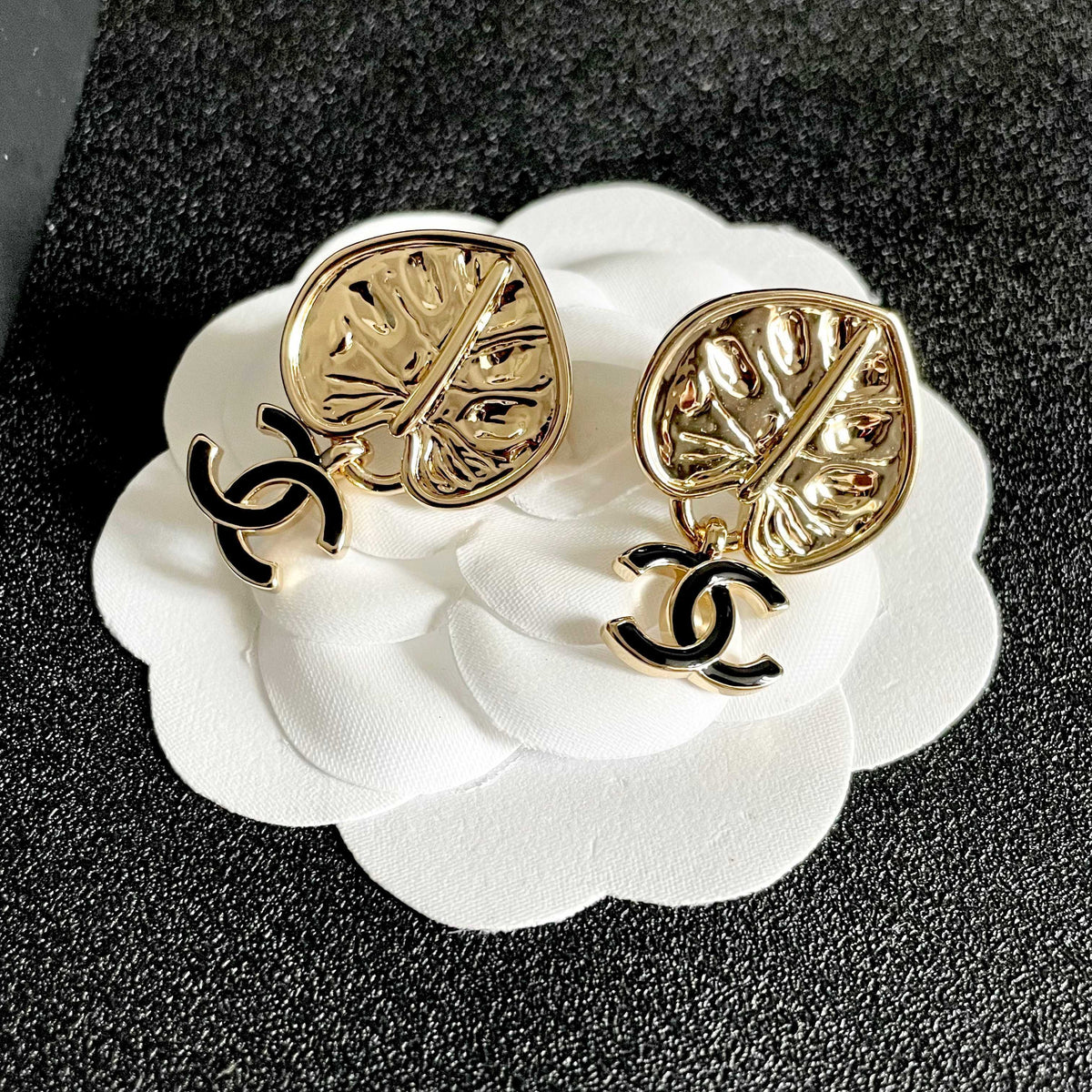 Double-C Emblem Statement Earrings in Polished Metal-Tone – Design 014 front product view