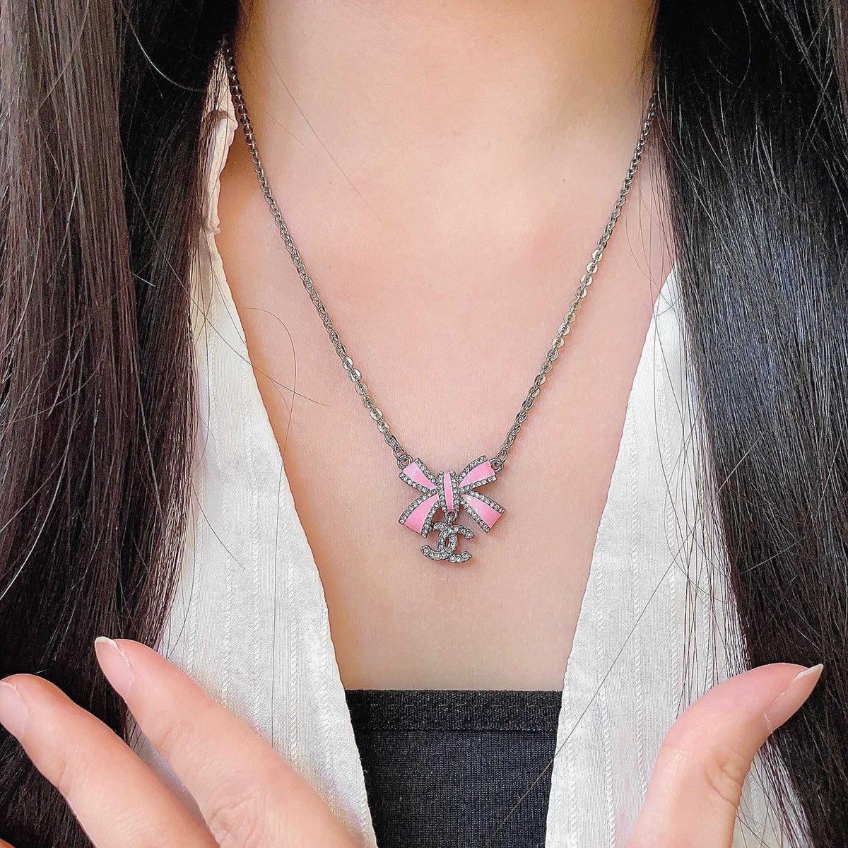 Double-C Emblem Crystal-Accent Pendant Necklace – Design 020 front product view