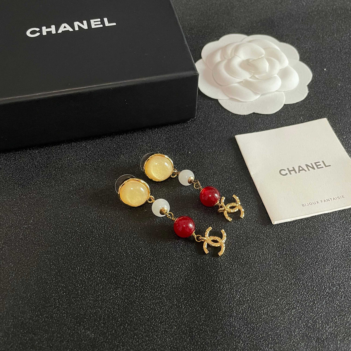 Double-C Emblem Statement Earrings in Polished Metal-Tone – Design 024 styled product view