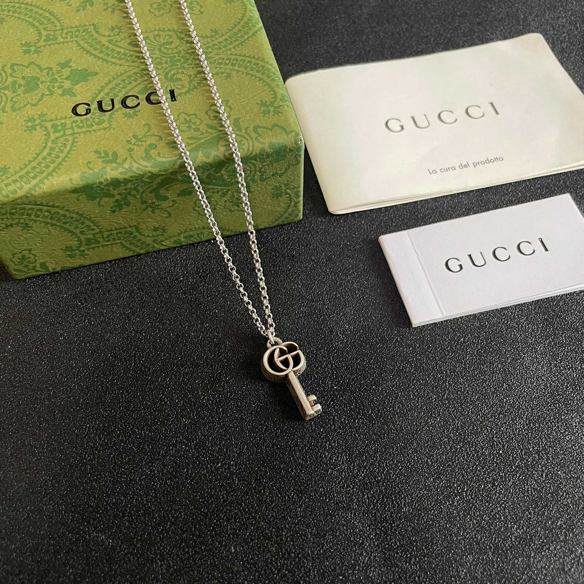 Double-G Emblem Pendant Necklace in Polished Metal-Tone – Design 113 styled product view