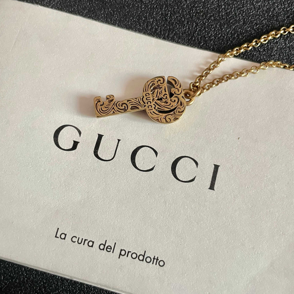 Double-G Emblem Pendant Necklace in Polished Metal-Tone – Design 112 front product view