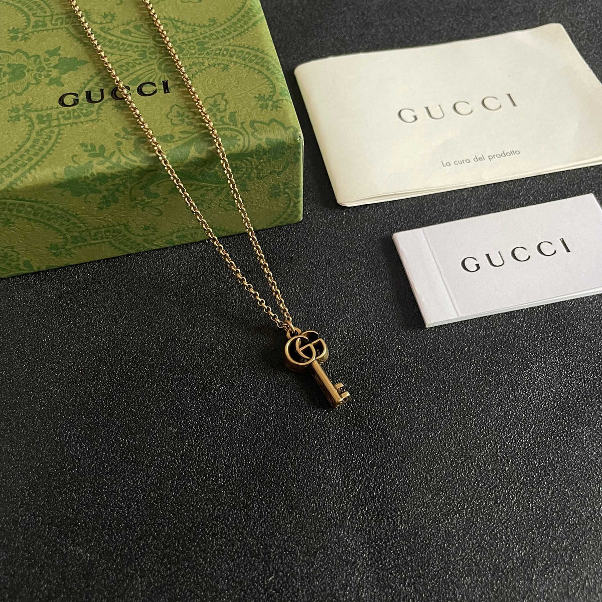 Double-G Emblem Pendant Necklace in Polished Metal-Tone – Design 112 styled product view
