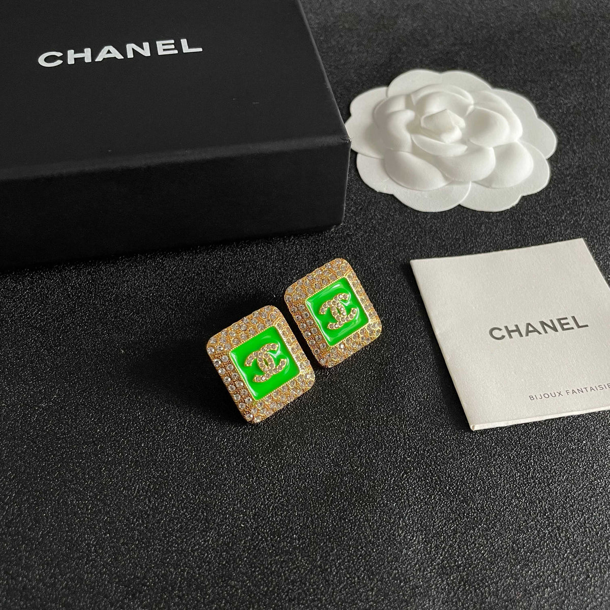 Double-C Emblem Crystal-Accent Stud Earrings – Design 025 styled product view