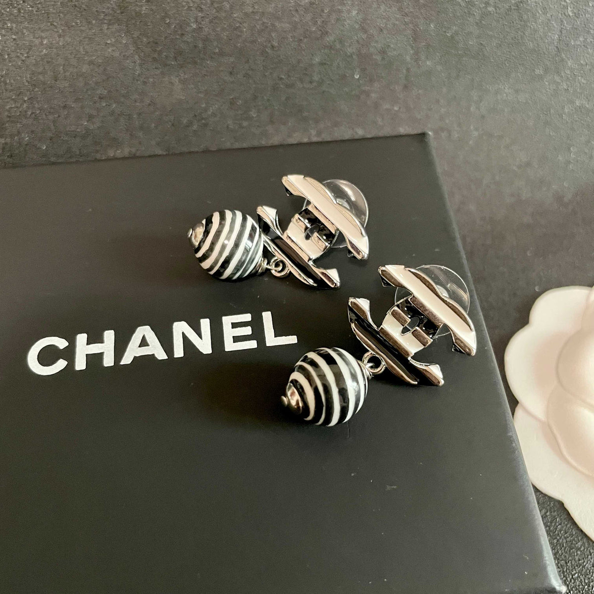 Double-C Emblem Statement Earrings in Polished Metal-Tone – Design 030 detail view