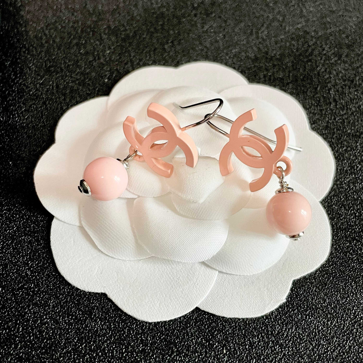 Double-C Emblem Statement Earrings in Polished Metal-Tone – Design 027 front product view