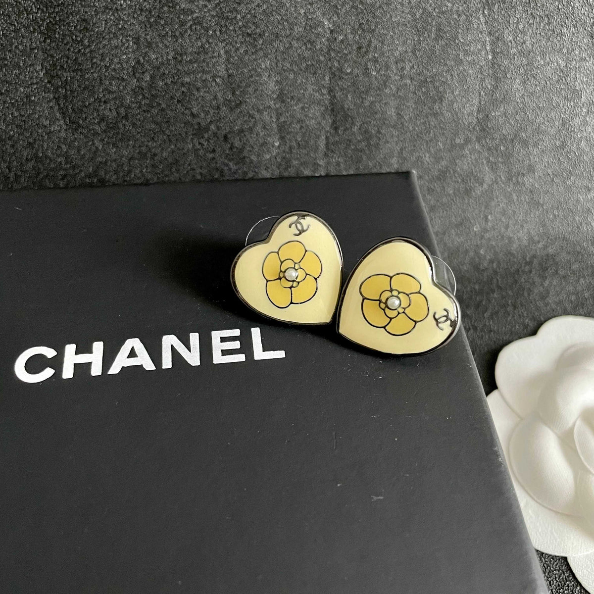 Camellia Stud Earrings in Polished Metal-Tone – Camellia Detail – Design 033 detail view