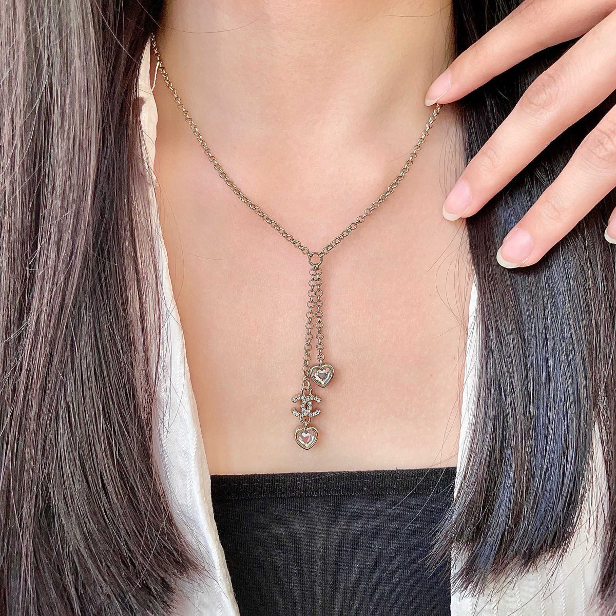 Double-C Emblem Crystal-Accent Pendant Necklace – Heart Detail – Design 003 main product view