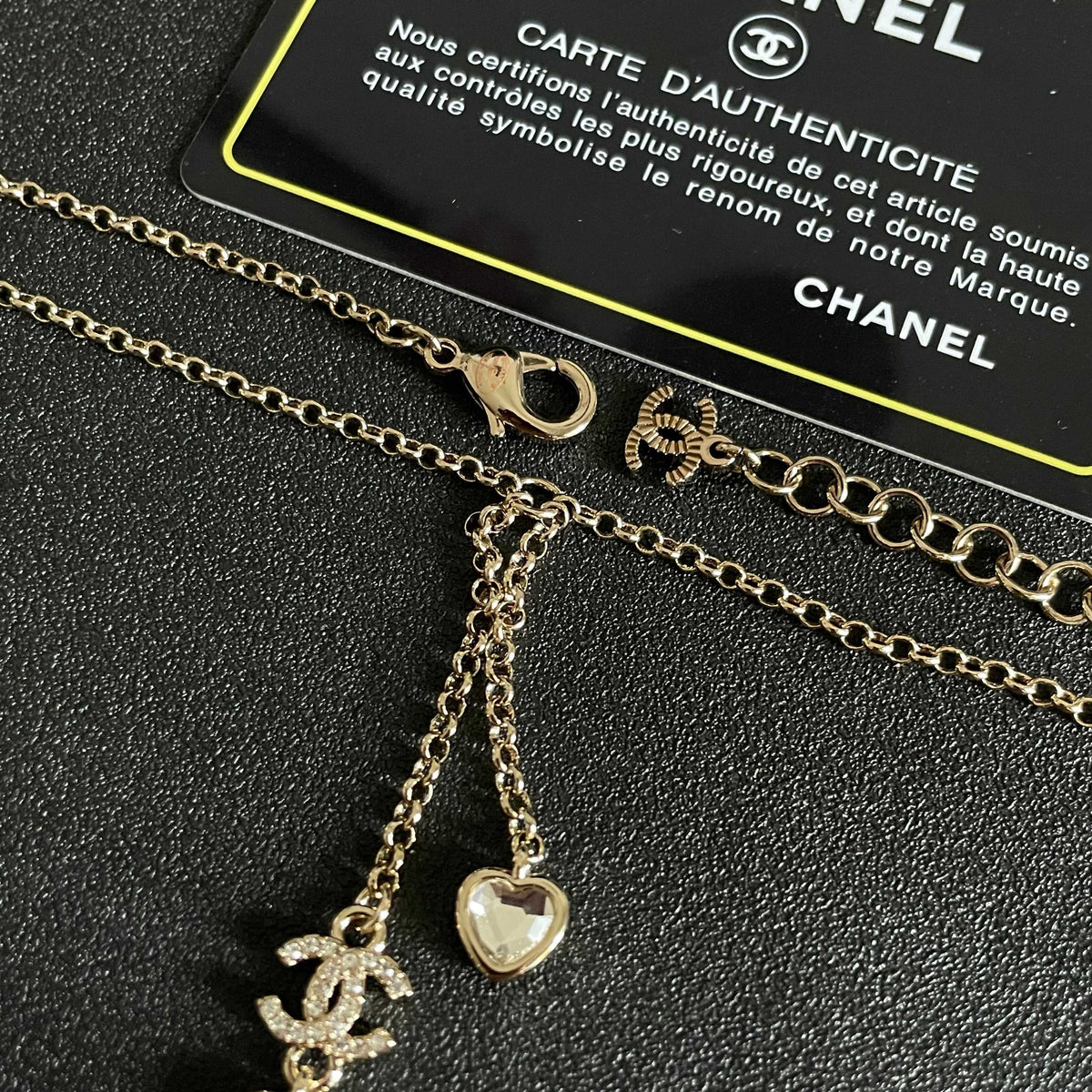 Double-C Emblem Crystal-Accent Pendant Necklace – Heart Detail – Design 003 front product view