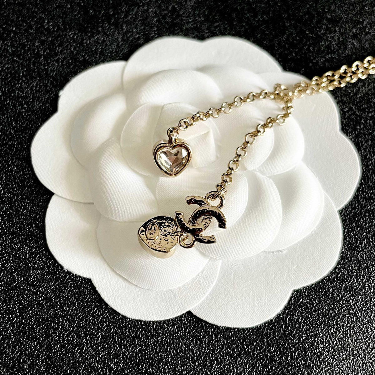 Double-C Emblem Crystal-Accent Pendant Necklace – Heart Detail – Design 003 main product view