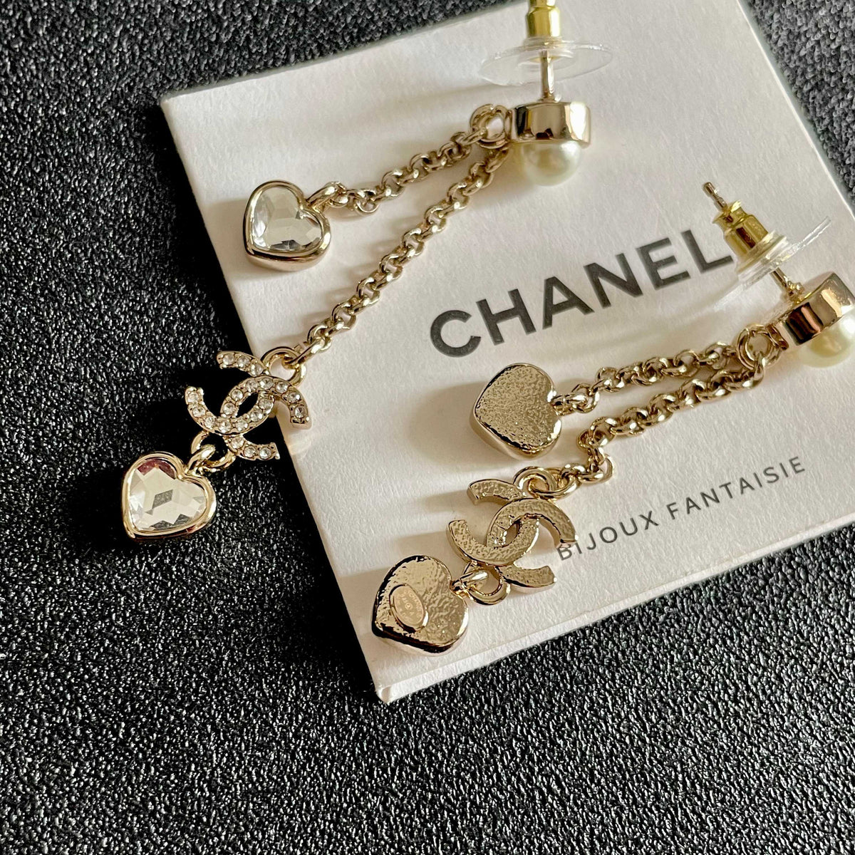 Double-C Emblem Crystal-Accent Statement Earrings – Heart Detail – Design 003 main product view