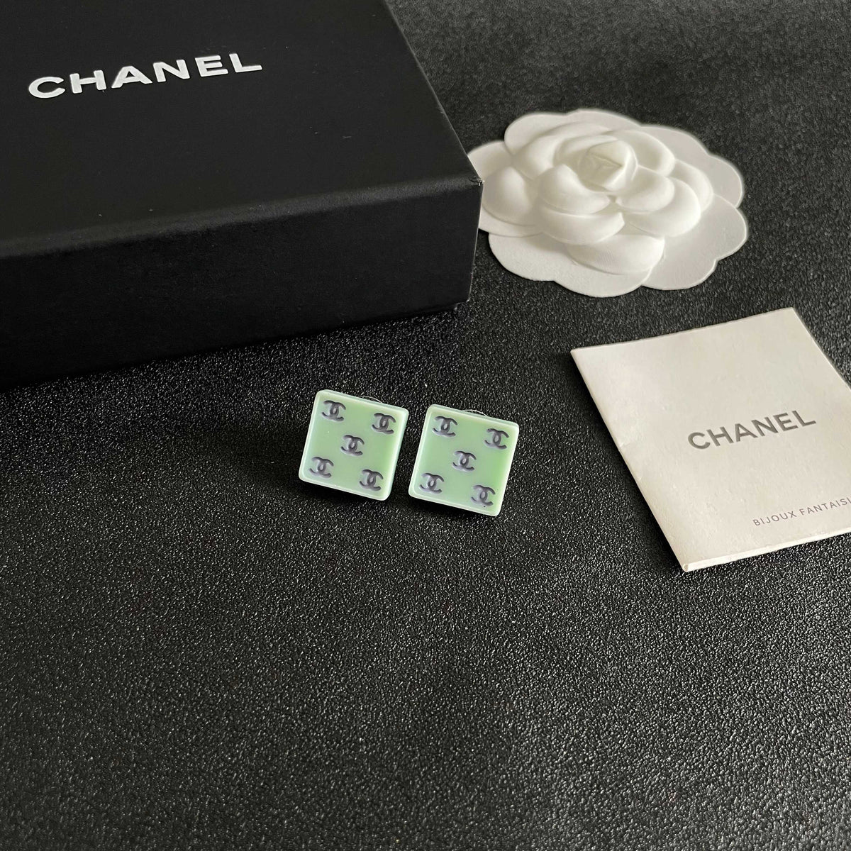Double-C Emblem Stud Earrings in Polished Metal-Tone – Design 230 styled product view