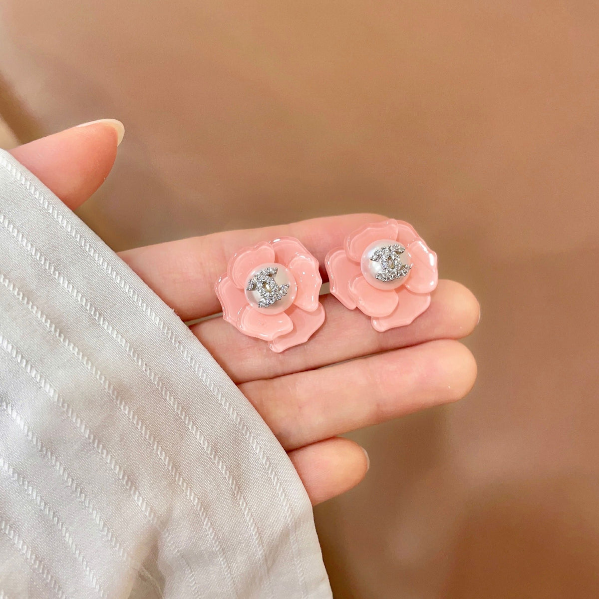 Signature Emblem Stud Earrings in Polished Metal-Tone – Design 055 side detail
