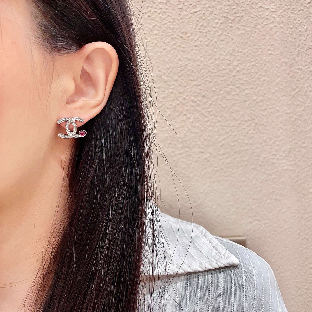 Signature Emblem Stud Earrings in Polished Metal-Tone – Design 054 detail view