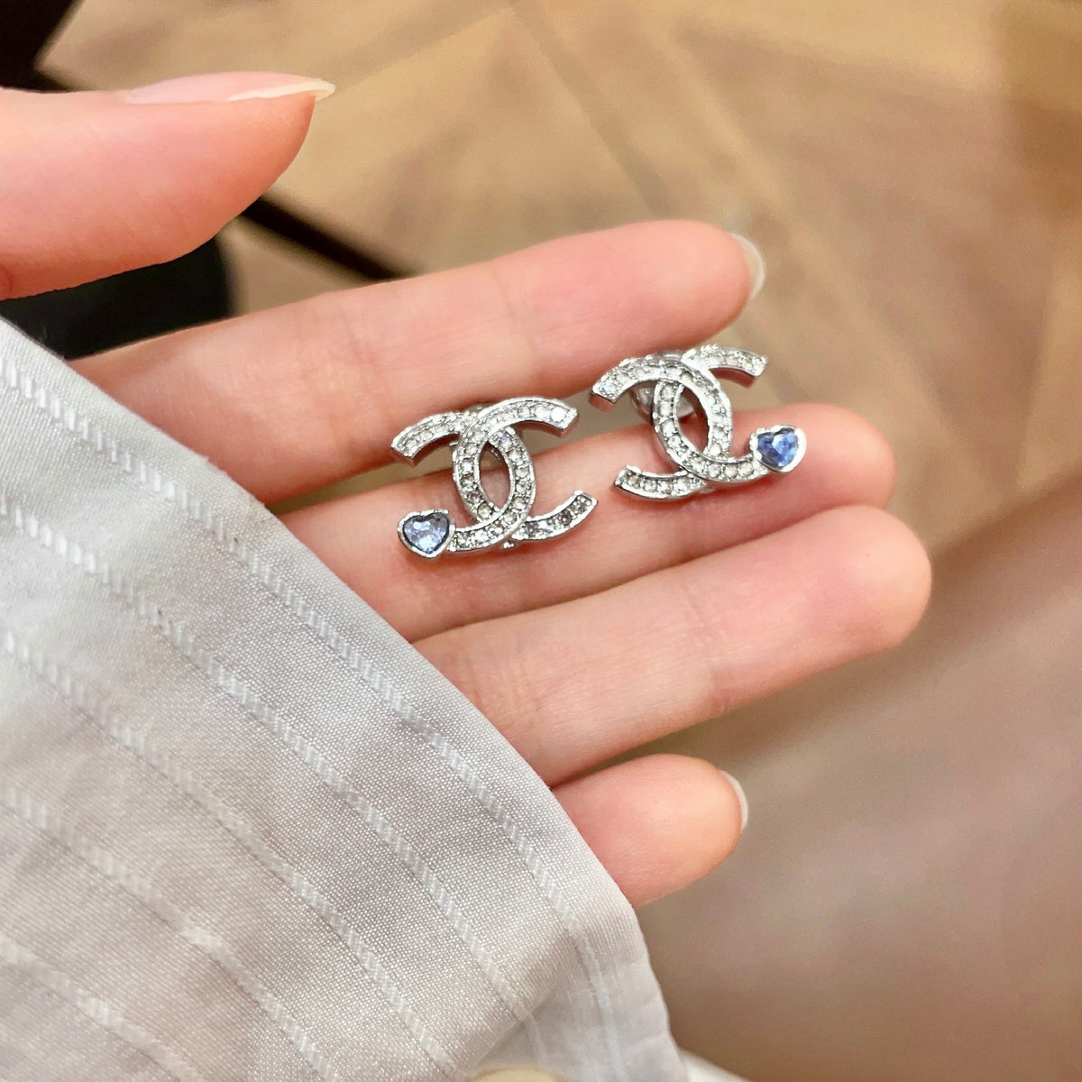 Signature Emblem Stud Earrings in Polished Metal-Tone – Design 052 side detail