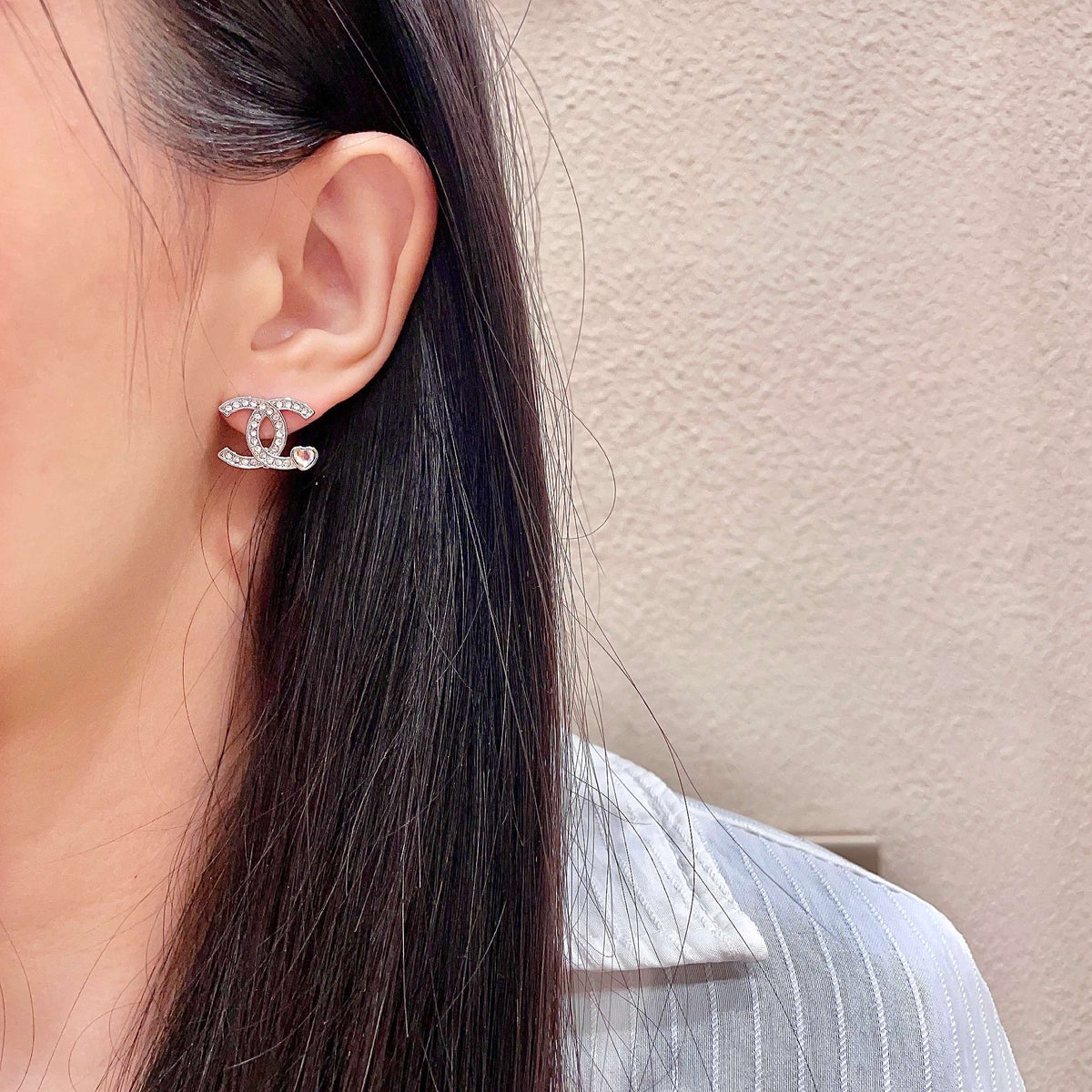 Signature Emblem Stud Earrings in Polished Metal-Tone – Design 051 detail view