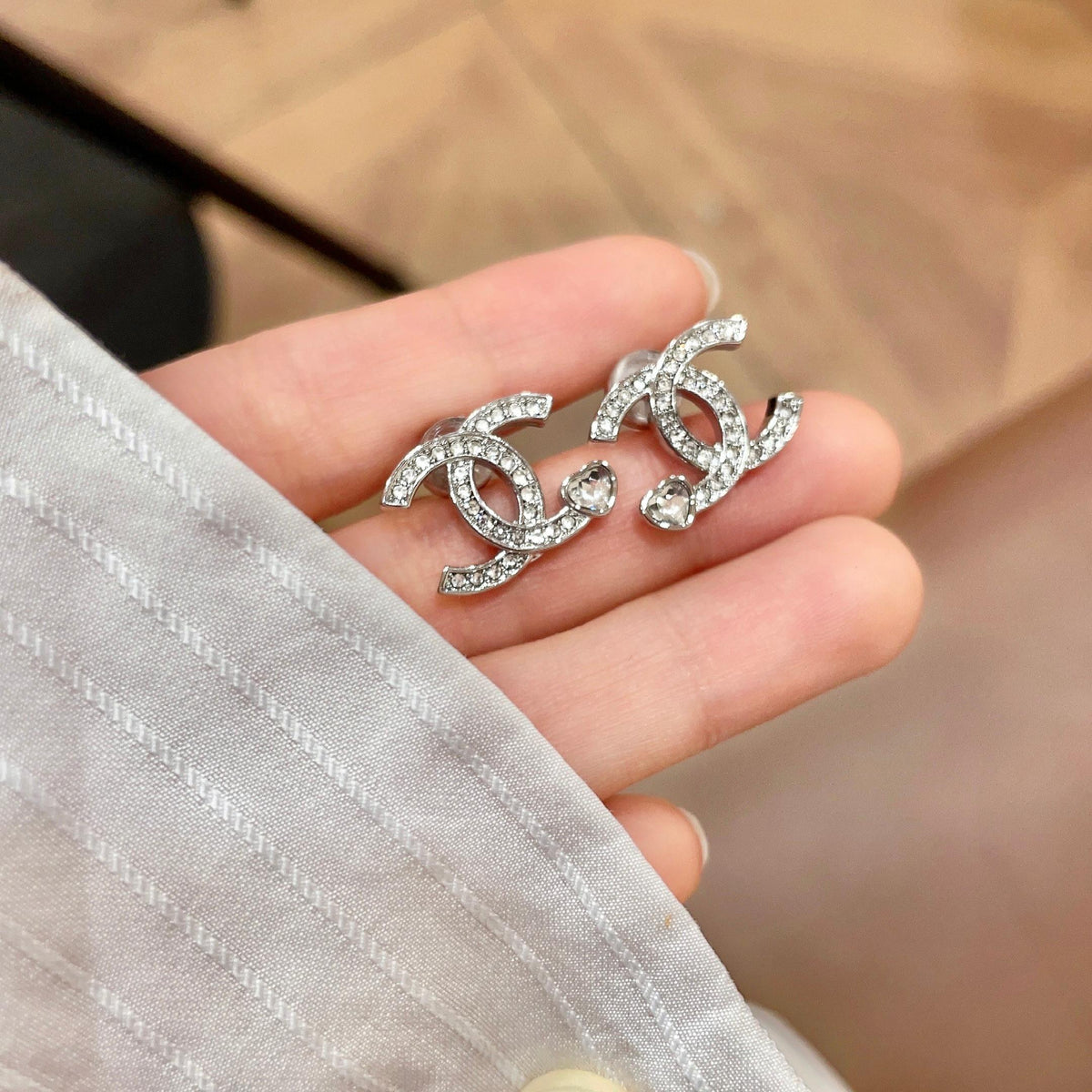 Signature Emblem Stud Earrings in Polished Metal-Tone – Design 051 side detail