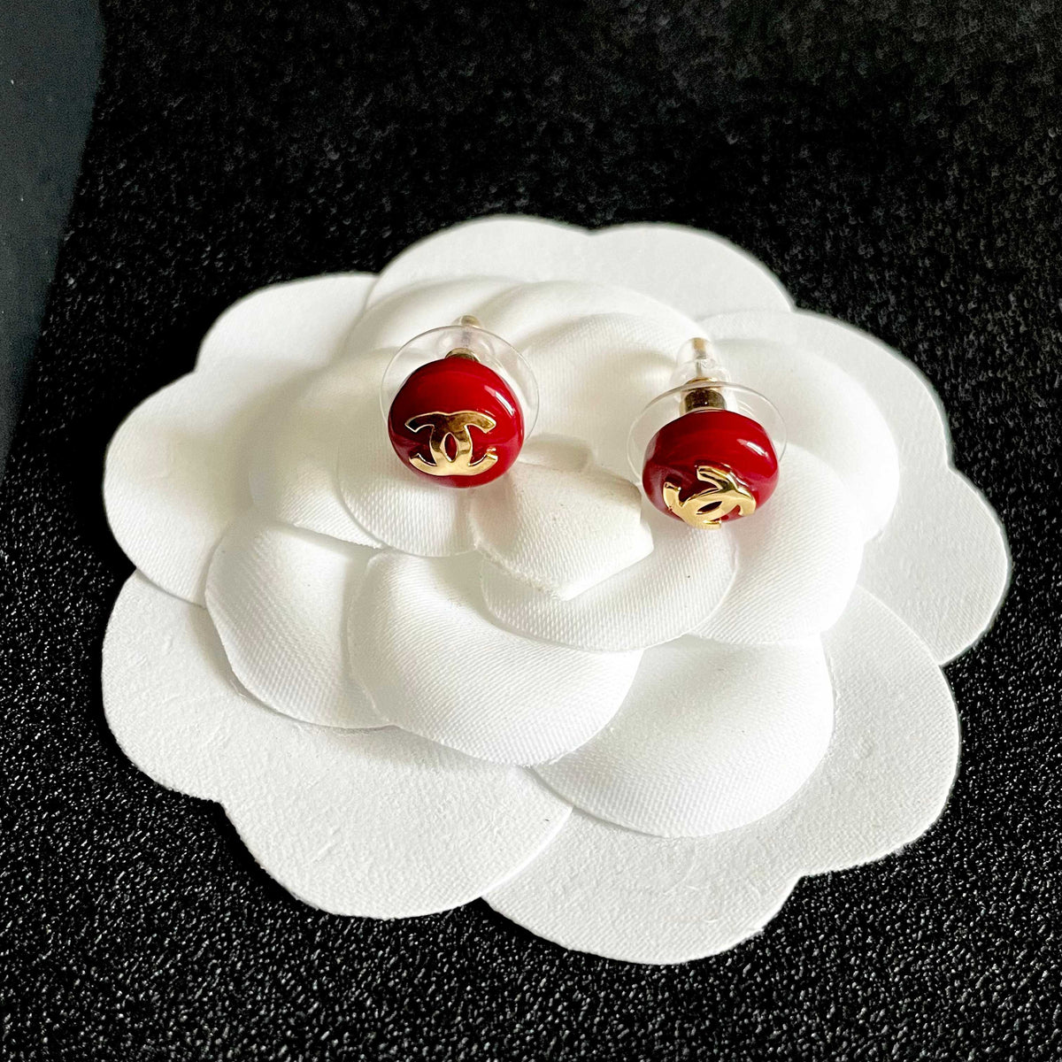Signature Emblem Stud Earrings in Polished Metal-Tone – Design 049 front product view