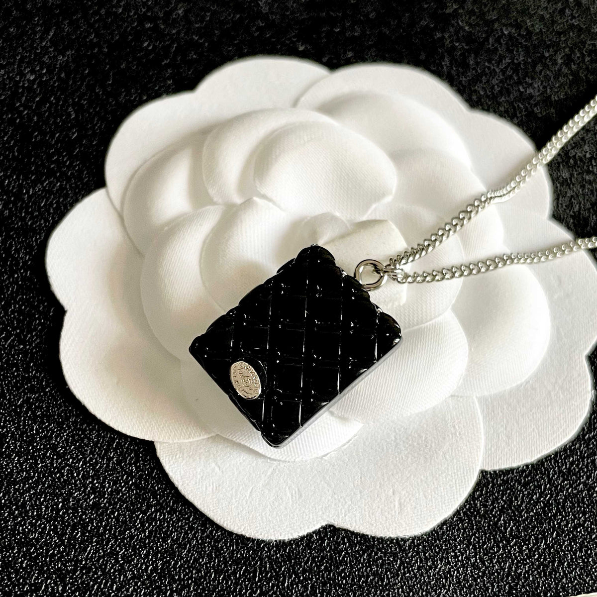 Double-C Emblem Pendant Necklace in Polished Metal-Tone – Design 040 front product view