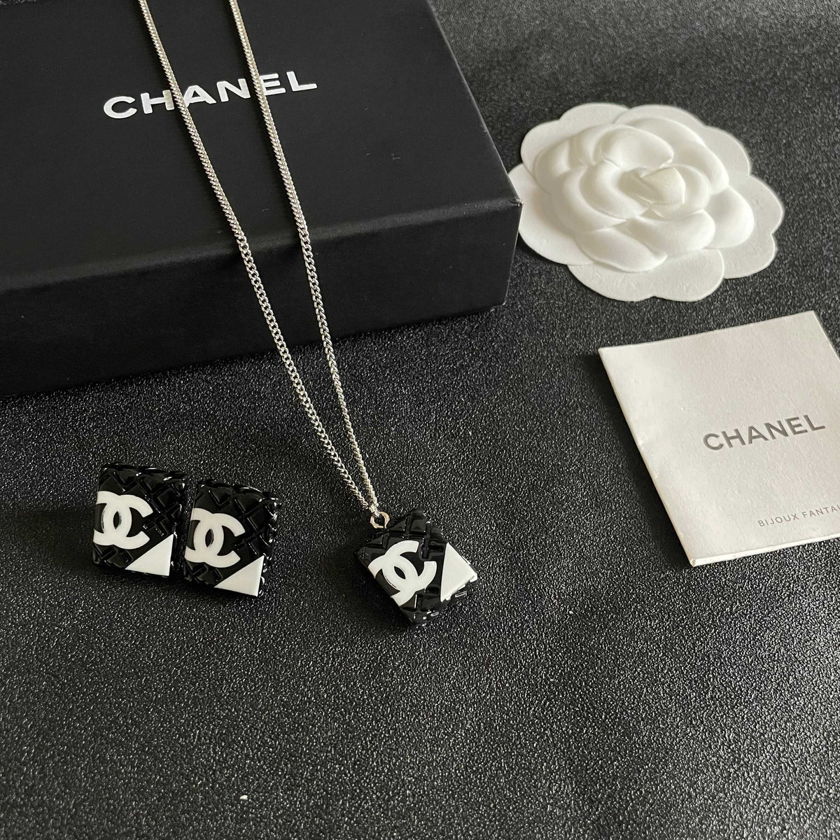 Double-C Emblem Pendant Necklace in Polished Metal-Tone – Design 042 styled product view