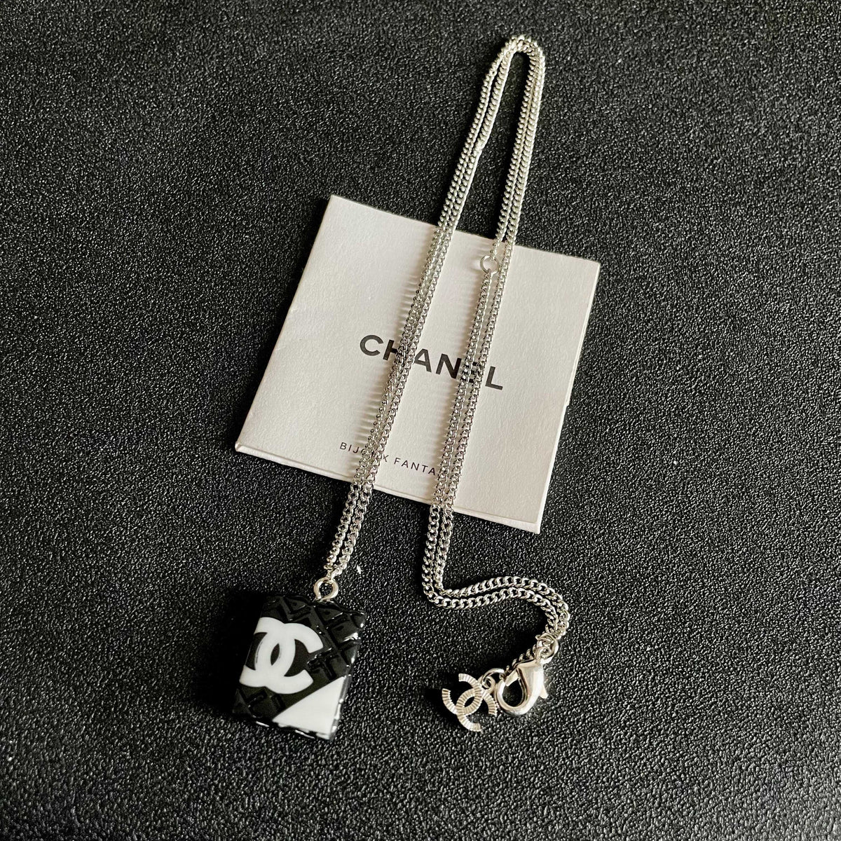 Double-C Emblem Pendant Necklace in Polished Metal-Tone – Design 040 detail view