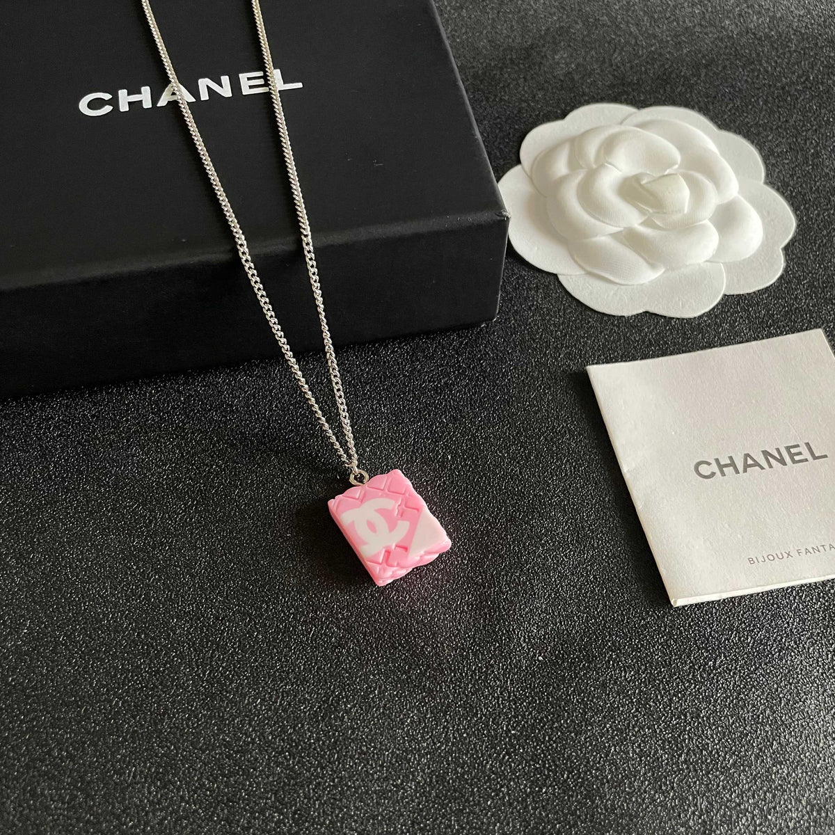 Double-C Emblem Pendant Necklace in Polished Metal-Tone – Design 039 styled product view