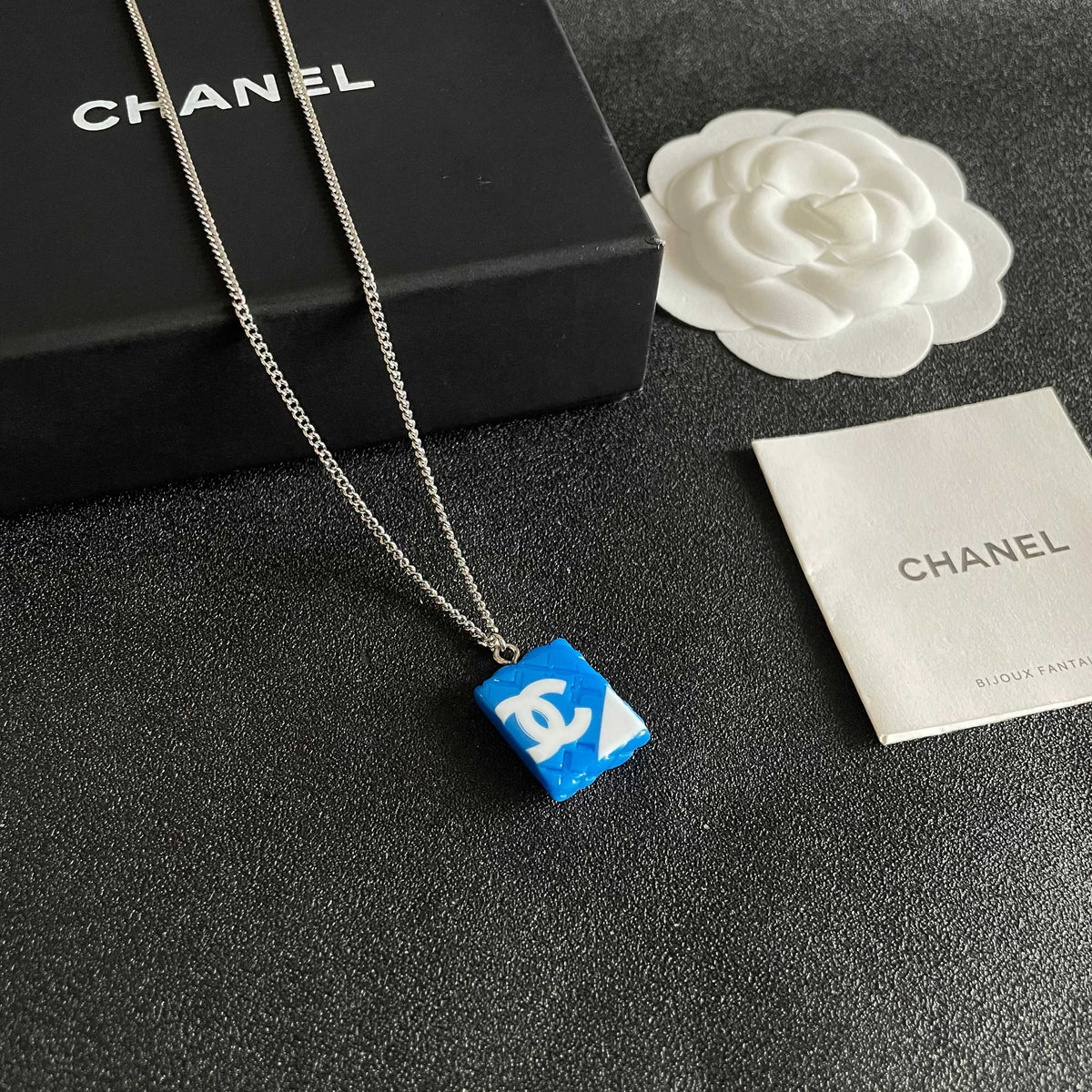 Double-C Emblem Pendant Necklace in Polished Metal-Tone – Design 041 styled product view